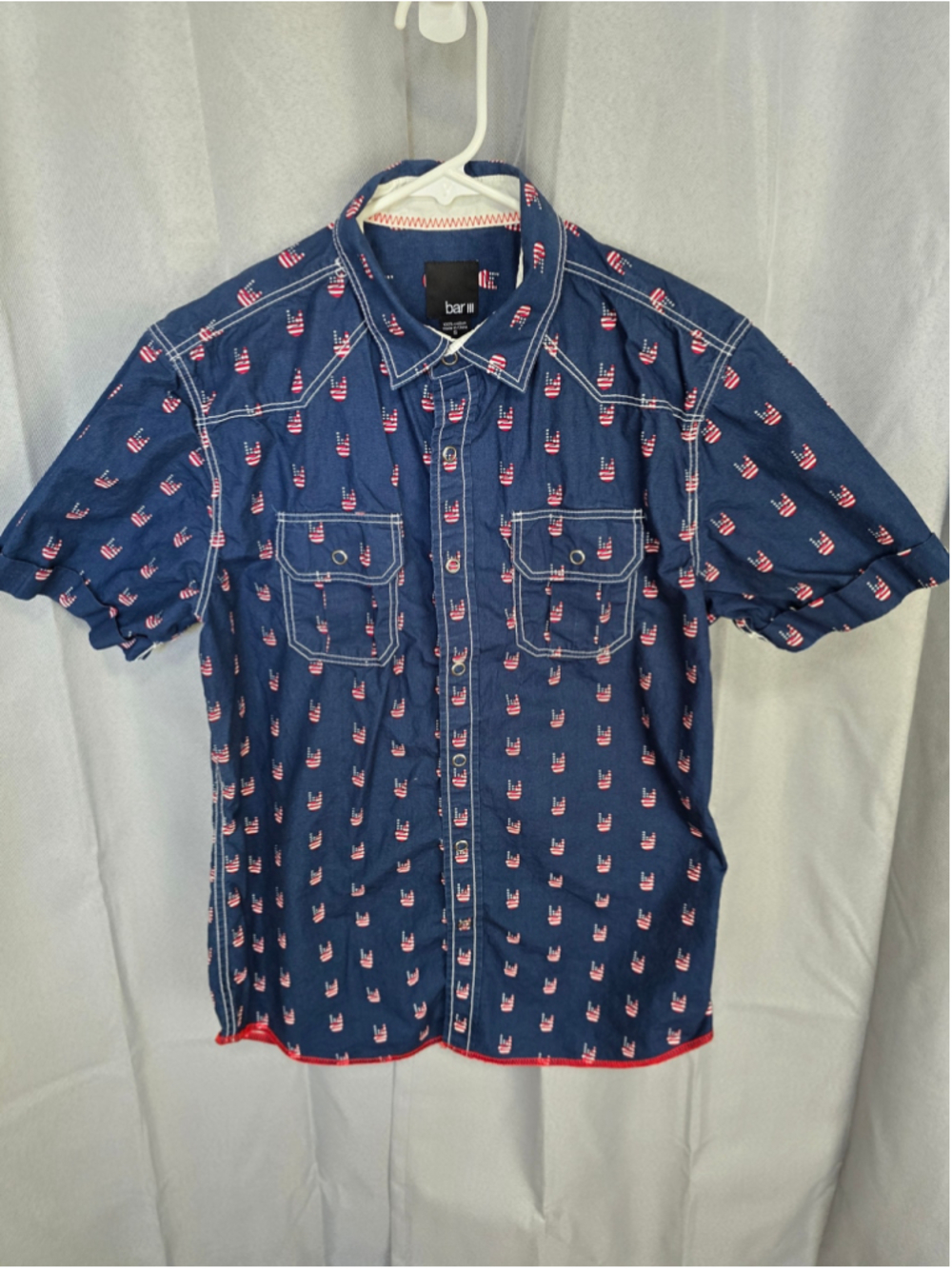 Men's bar III Casual Button Down Shirt, Size S, Blue and Red